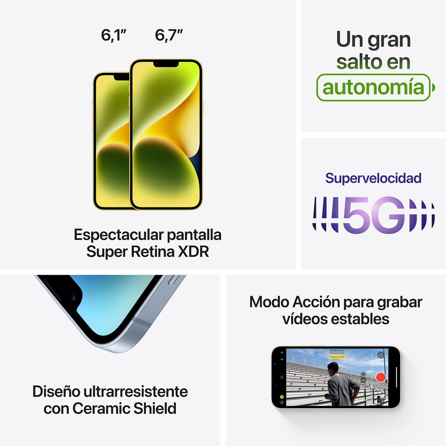 Apple iPhone 14 Plus, Blanco estrella, 128GB, 5G, 6.7 " Pantalla Super Retina XDR, Chip A15 Bionic, iOS