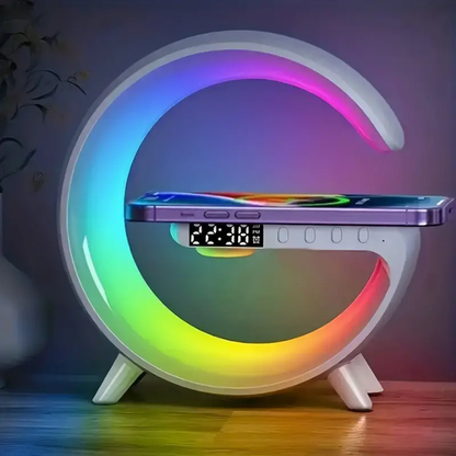 Altavoz Inalámbrico Multifunción con Alarma de Amanecer, Luz Rítmica RGB y Carga Rápida | Lámpara de Mesa Ideal para Despertar en Dormitorios